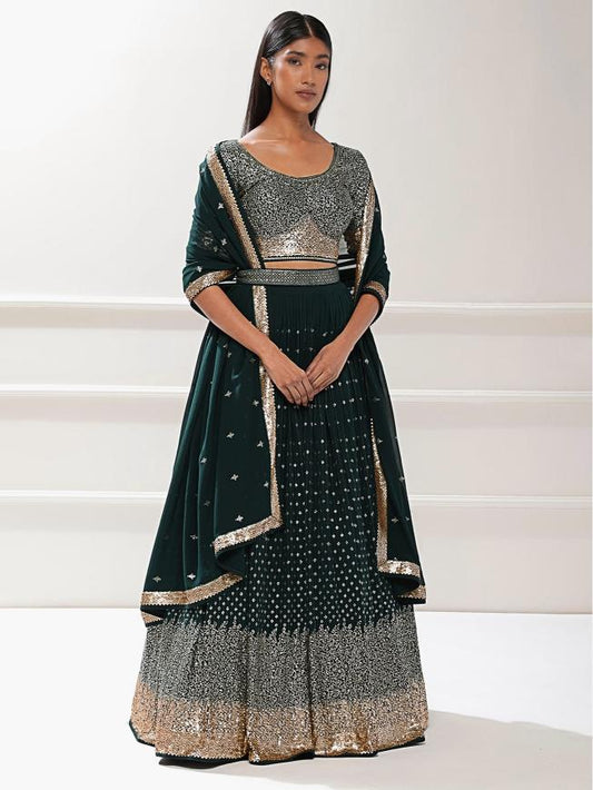 Dark green color georgette lehenga choli price
