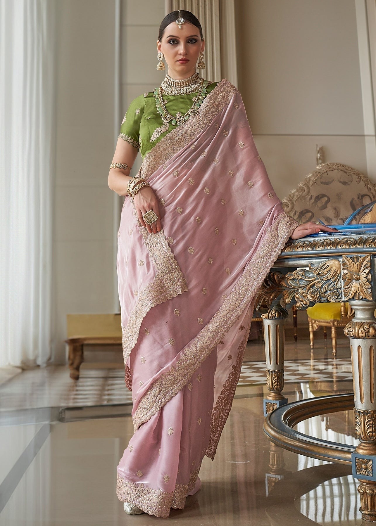 Pink color tissue saree for women price
