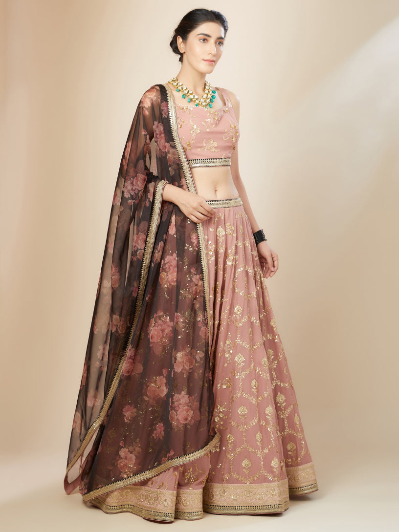 Brown color georgette lehenga choli online shopping
