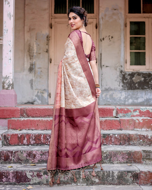 Beige color banarasi silk saree with blouse online