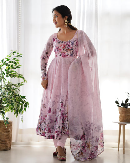 Pink color organza silk salwar suit with dupatta 