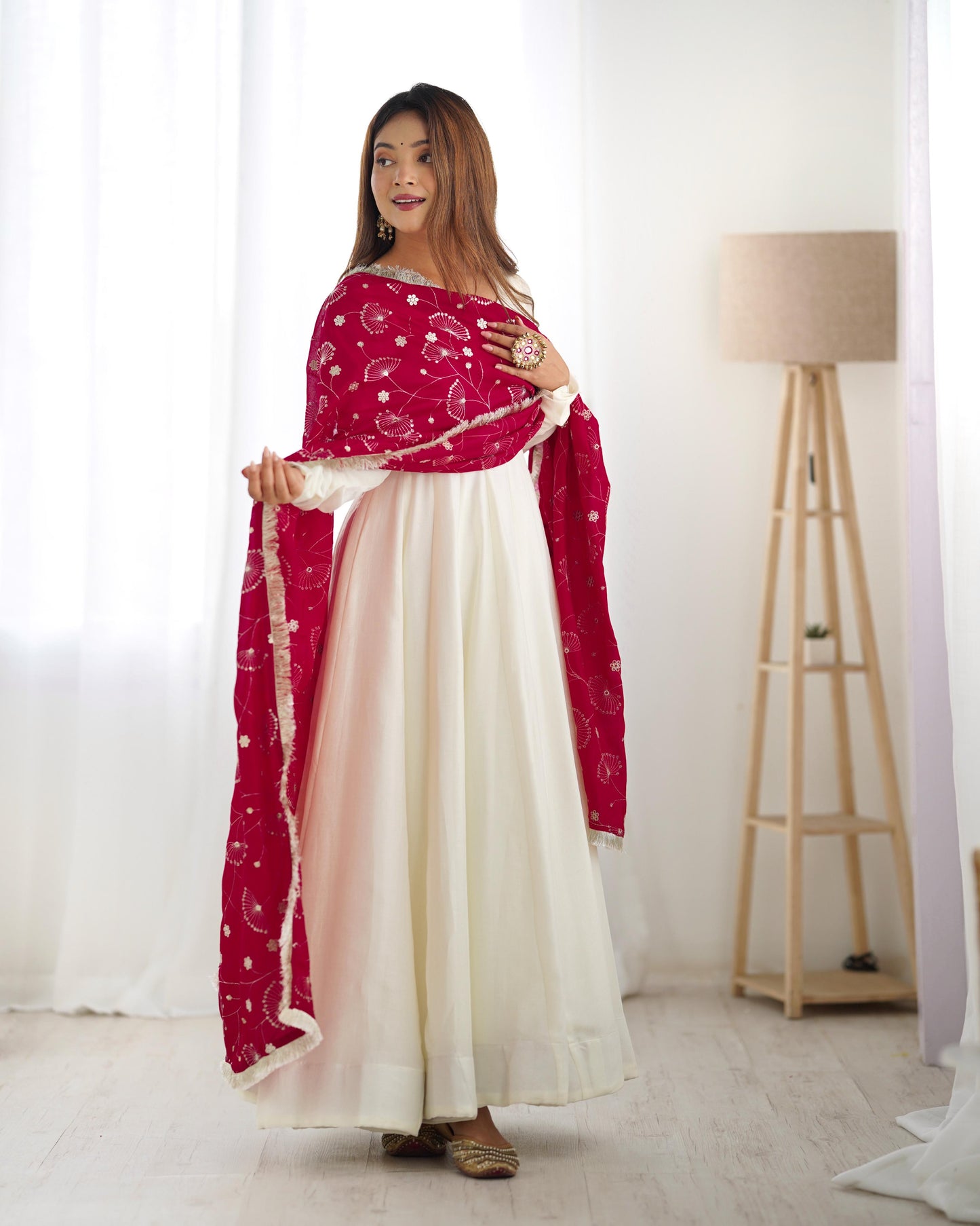Rani Pink color vichitra silk gown for women online
