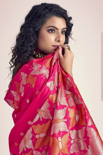 Pink color banarasi silk saree for women online