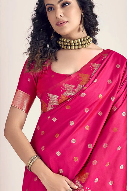 Pink color banarasi silk saree for women price