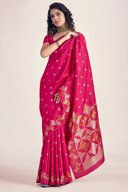 Pink color banarasi silk saree for women