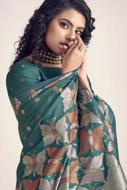 Green color banarasi silk saree with blouse