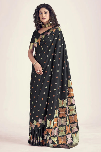 Black color banarasi silk saree for women