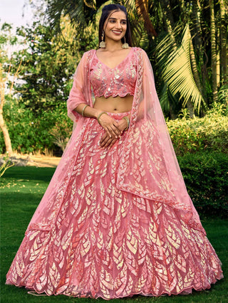 Pink Net Designer Lehenga Choli