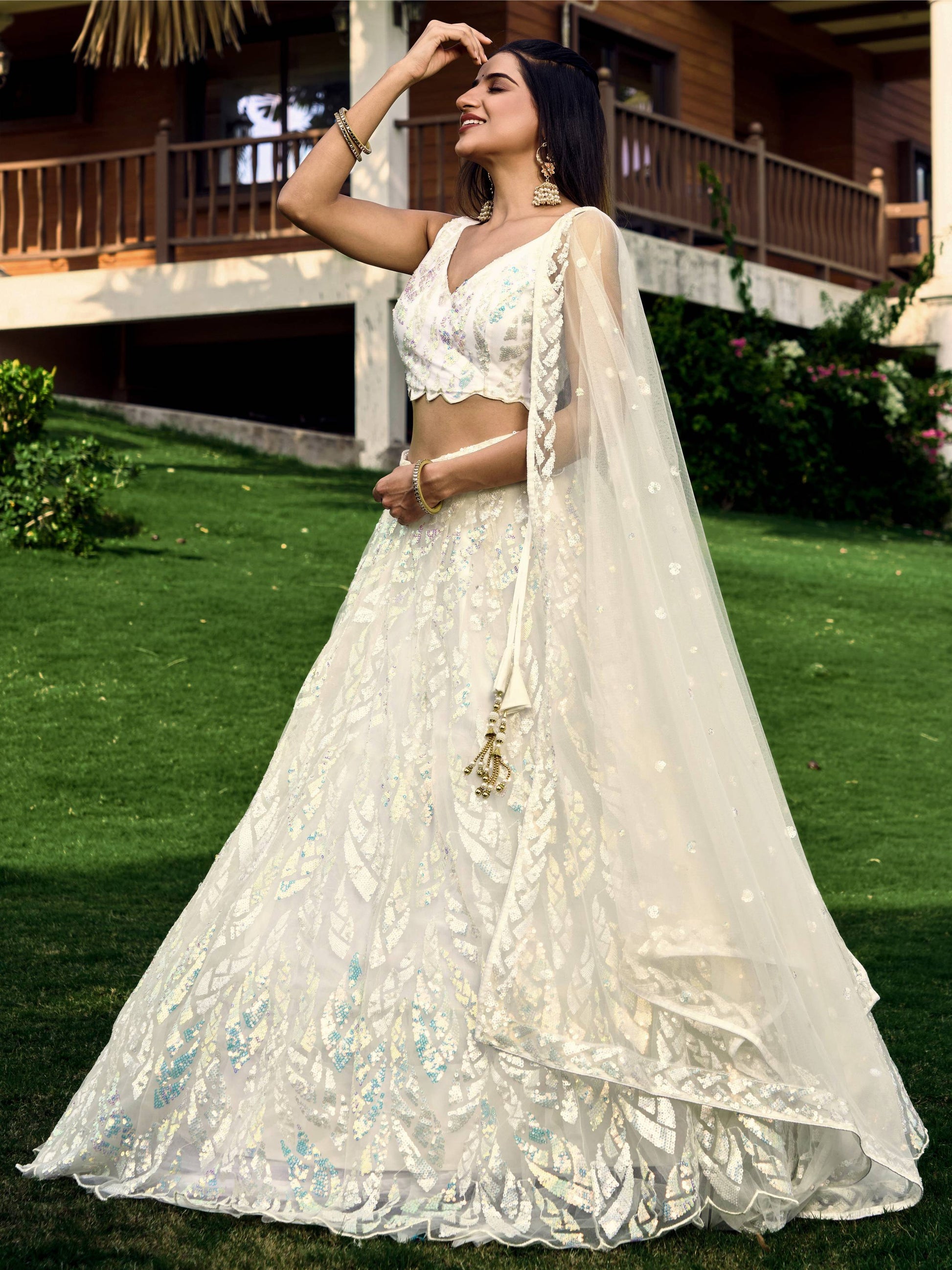 White Lehenga combination Blouse