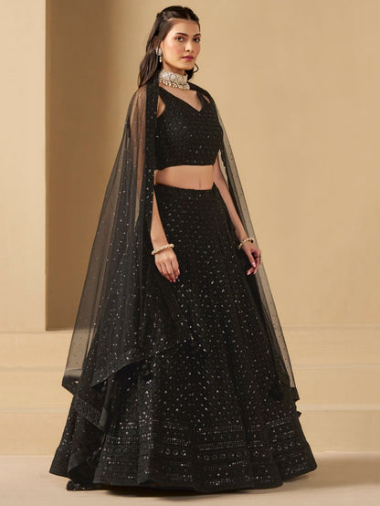Black color georgette lehenga choli with dupatta online shopping