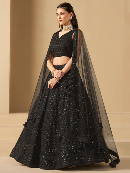 Black color georgette lehenga choli with dupatta price