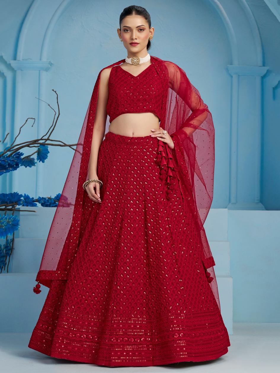 Red color georgette lehenga choli with online