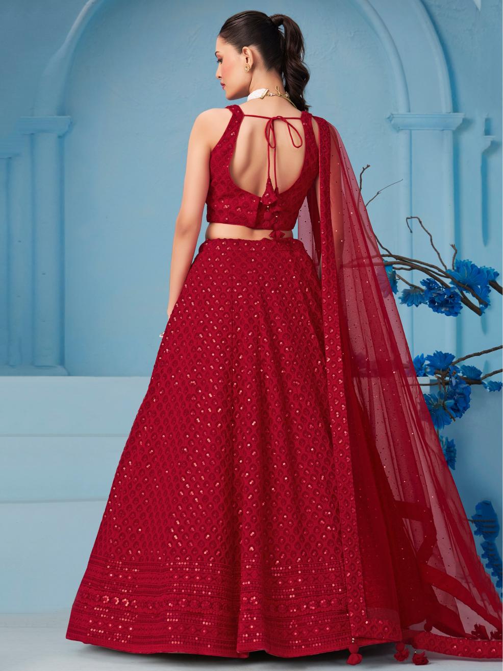 Red color georgette lehenga choli for wedding