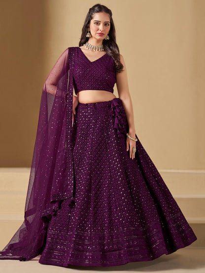 Wine color georgette lehenga holi for women