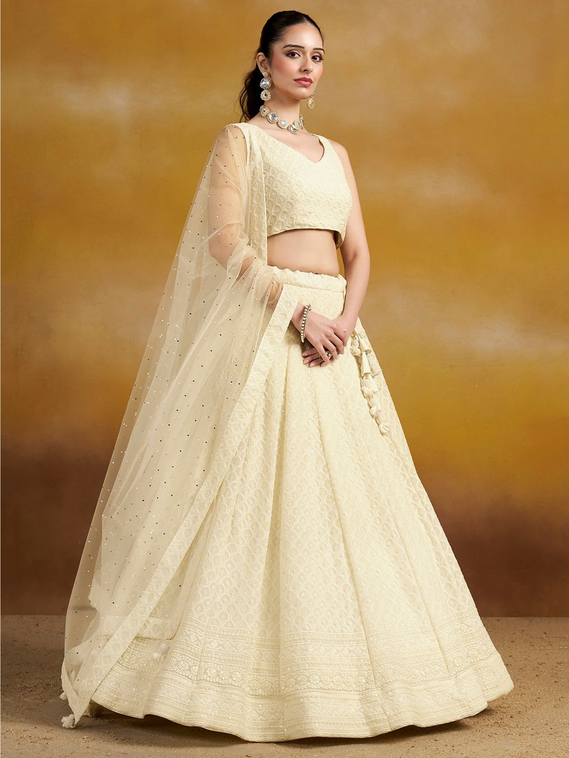 White color georgette lehenga choli for women