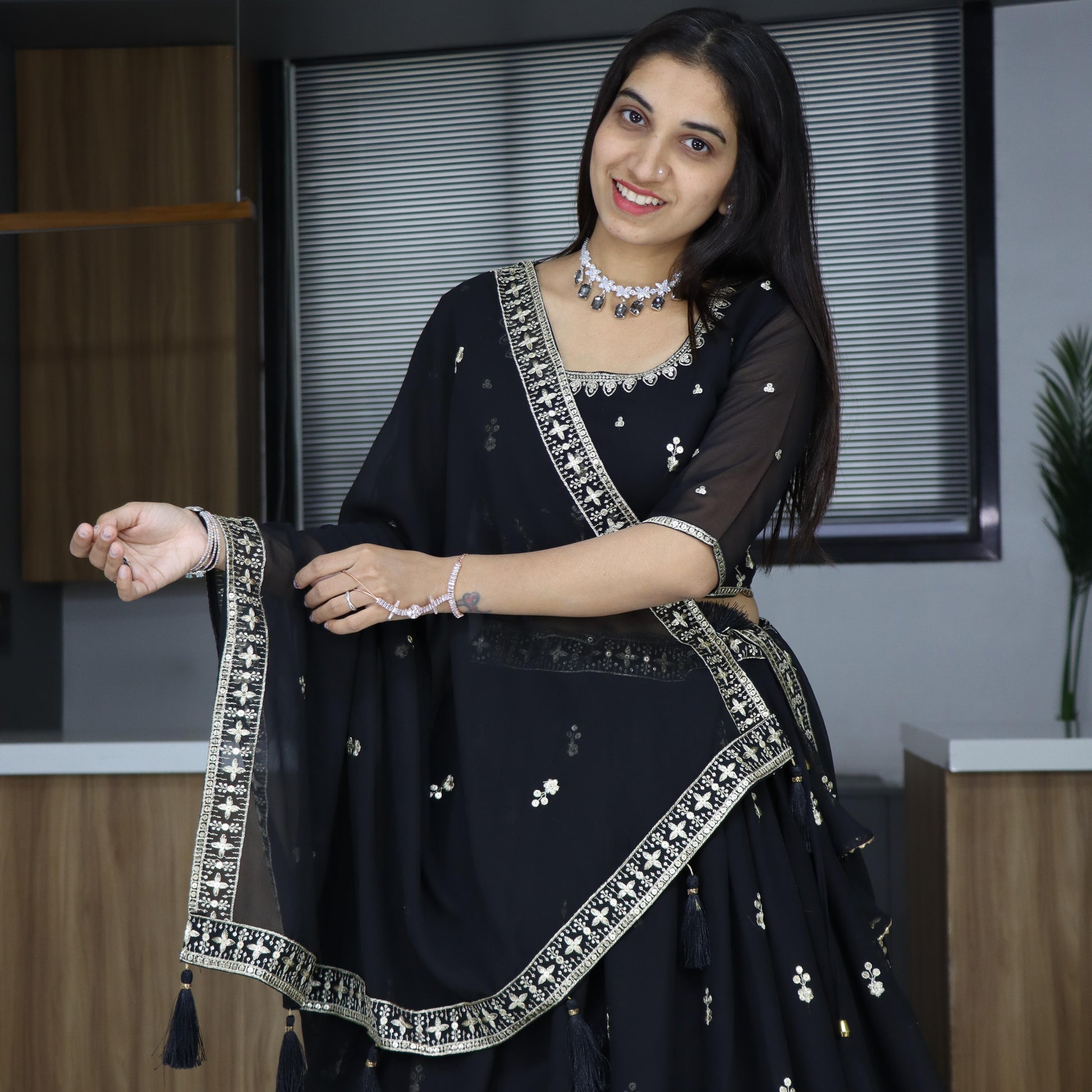 Black georgette lehenga choli for wedding
