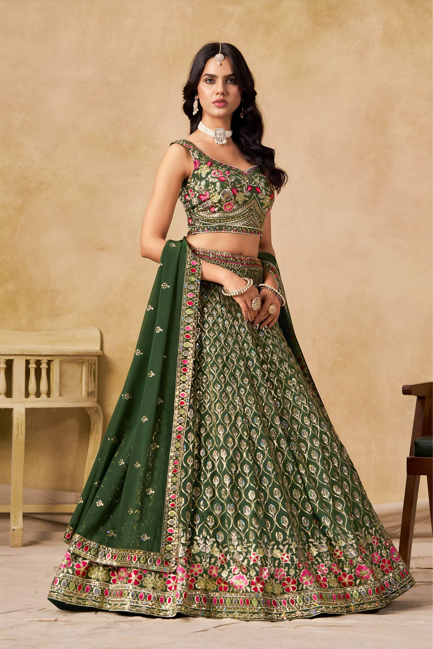 green lehenga choli california