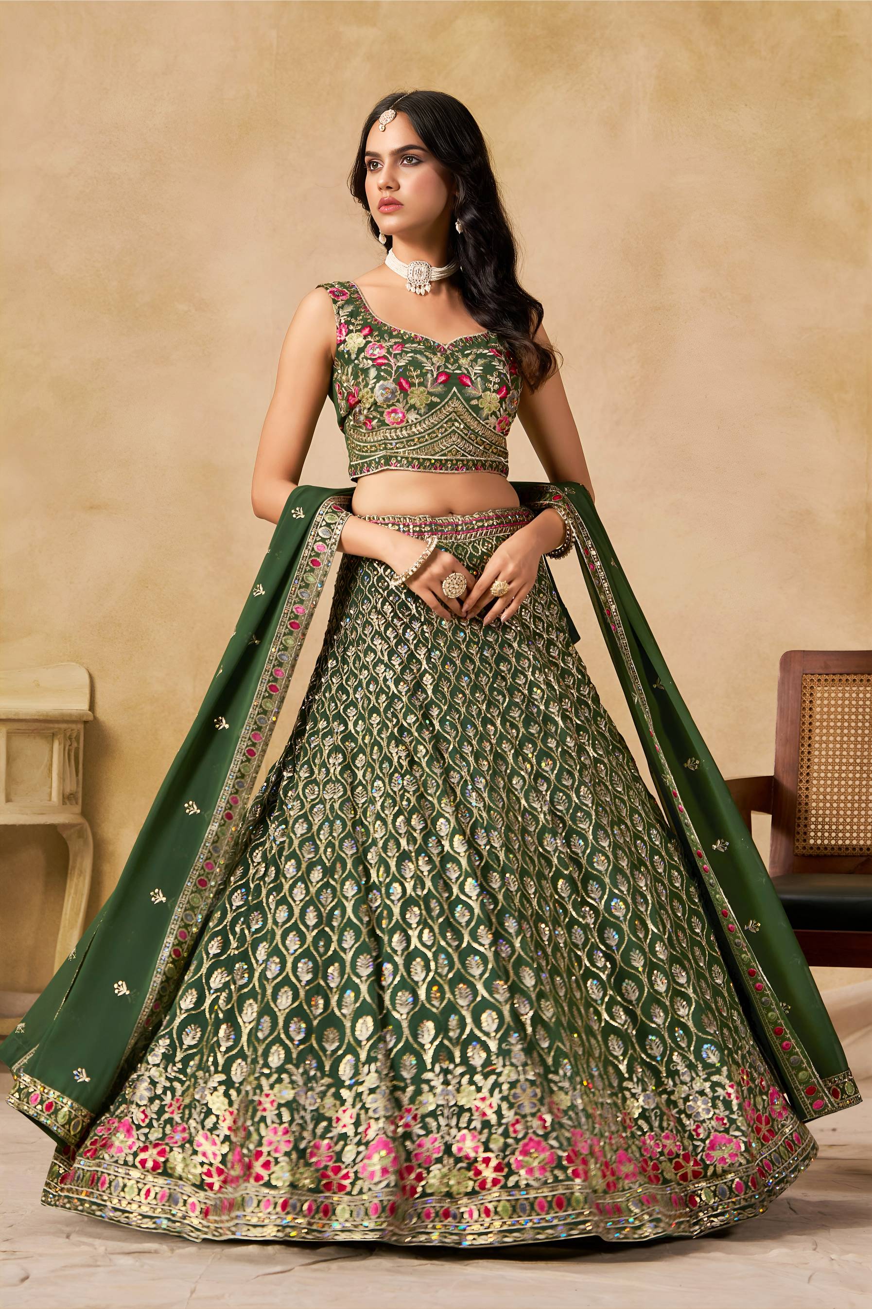green party wear lengha choli etsy