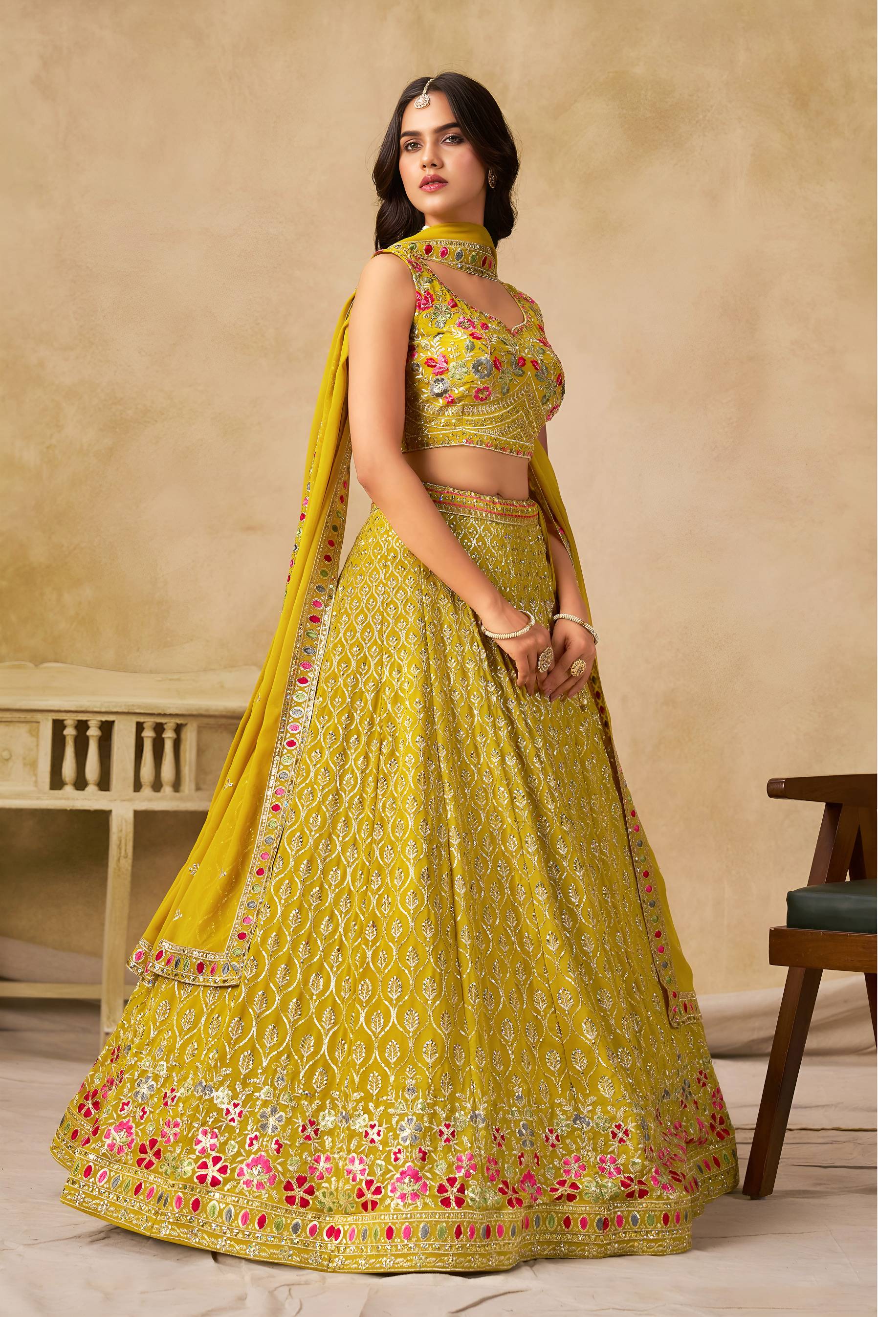 yellow embroidered lehengas choli usa canada