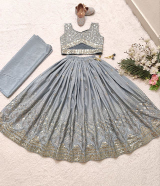 Grey Color Kids Ready to Wear Lehenga Choli for Wedding