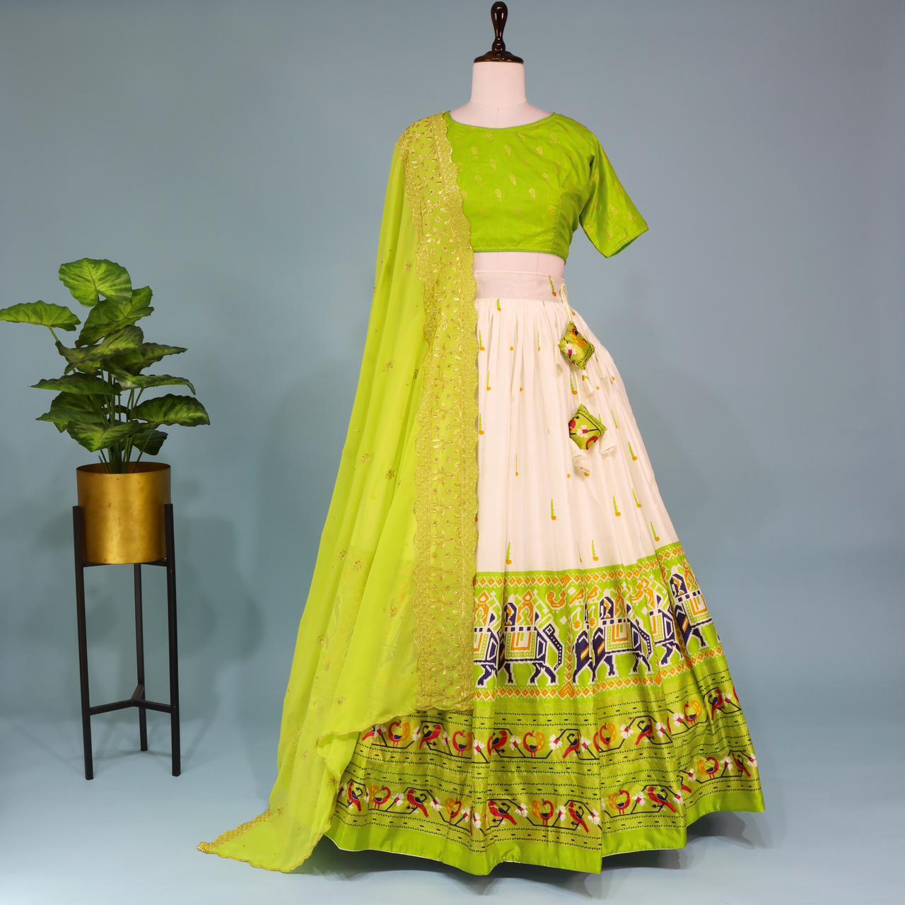 Parrot green color dola silk lehenga choli for women