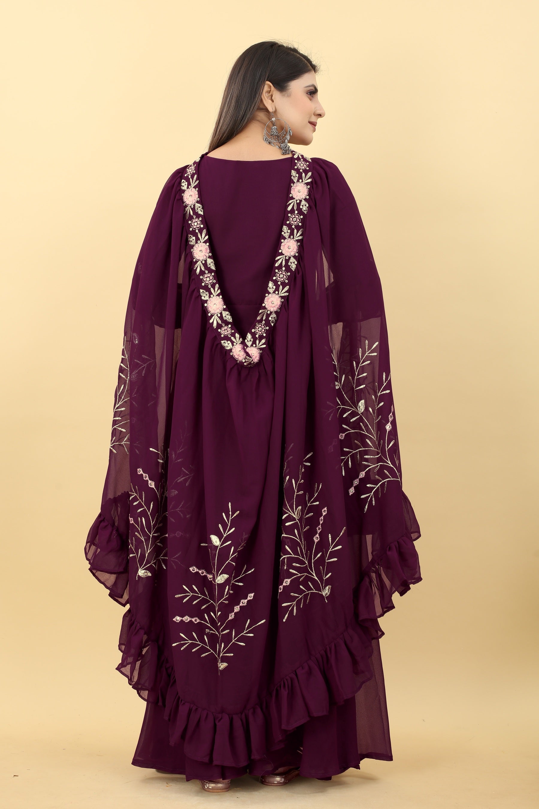 Wine color gown with shrug online
