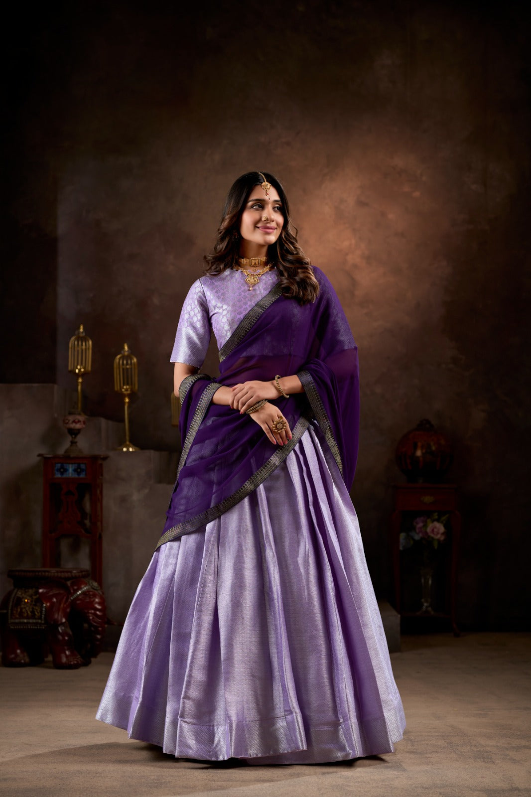 Lavender color jacquard lehenga Choli online shopping