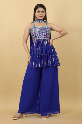 Blue color georgette sharara suit 