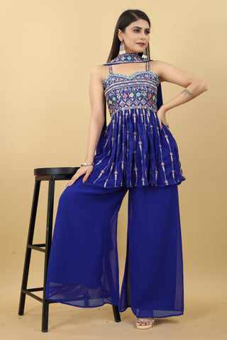 Blue color georgette sharara suit for women