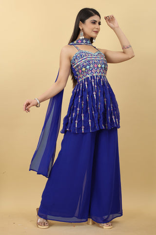 Blue color sharara suit for women images