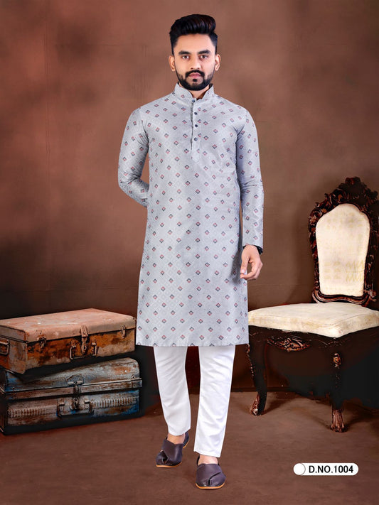 Men's Traditional Jacquard Kurta Contrast Butti Kurta