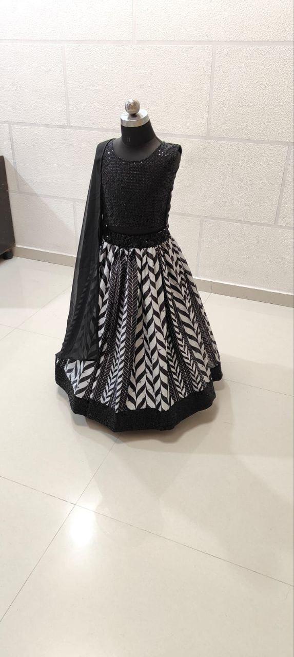 Black color sequins work lehenga for girls
