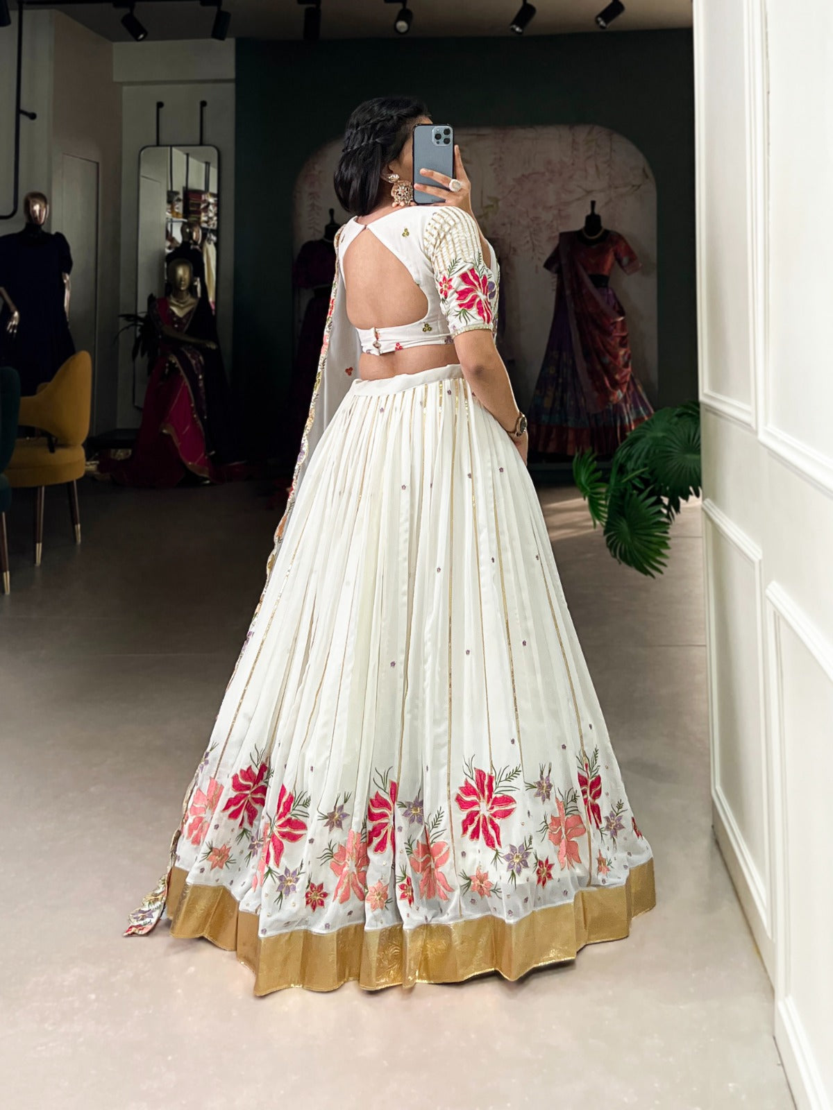 White Georgette printed Lehenga Choli With Dupatta