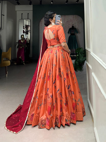 Orange color  tussar silk lehenga choli images