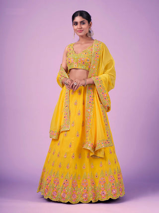 Yellow georgette lehenga choli with dupatta price