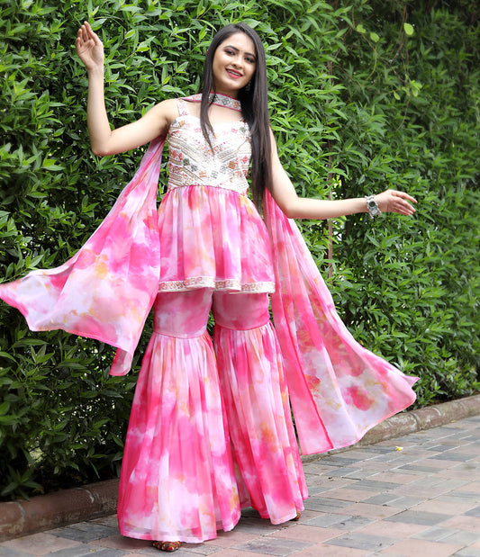 Pink color georgette sharara suit  images