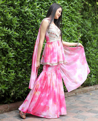 Pink color sharara suit with dupatta online