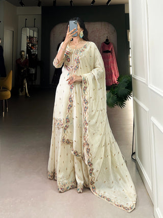 Off White color vichitra silk sharara suit for women