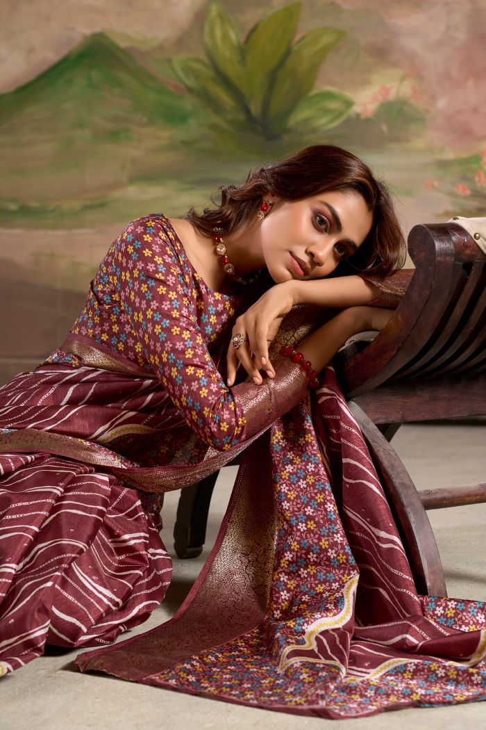 Maroon color dola silk saree for women price