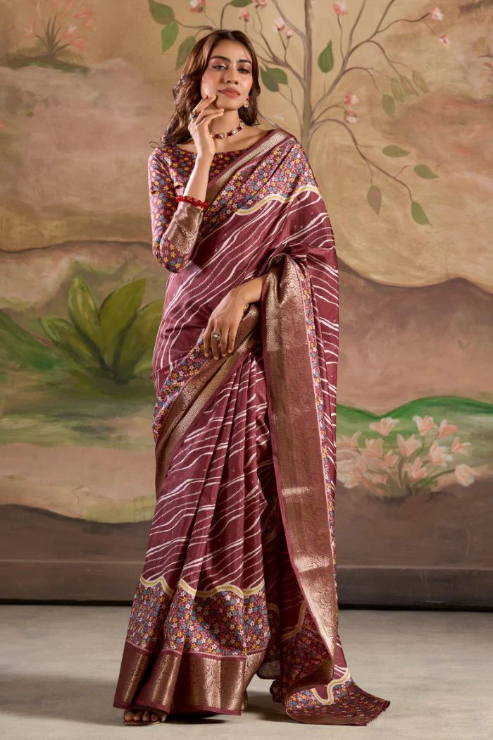 Maroon color dola silk saree for women