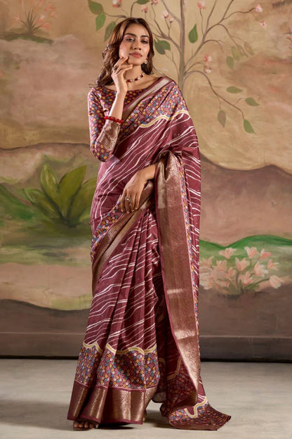 Maroon color dola silk saree for women