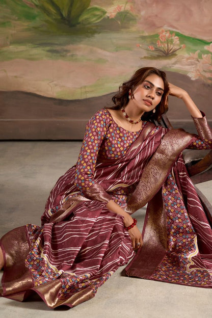 Maroon color dola silk saree for women online