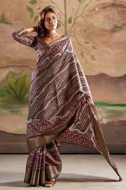 Brown color dola silk saree for wedding 
