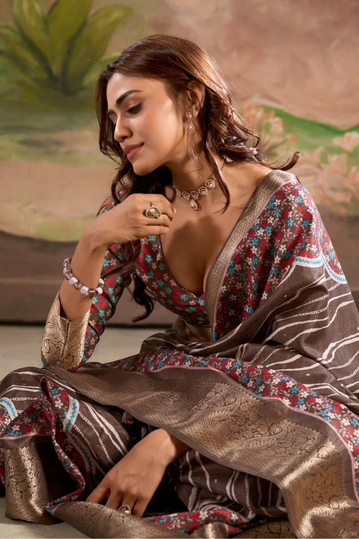 Brown color dola silk saree for women online