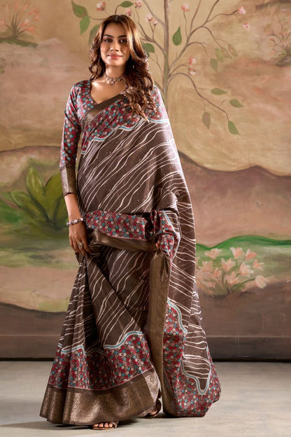 Brown color dola silk saree for women
