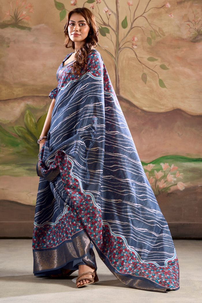 Blue color dola silk weaving saree for women