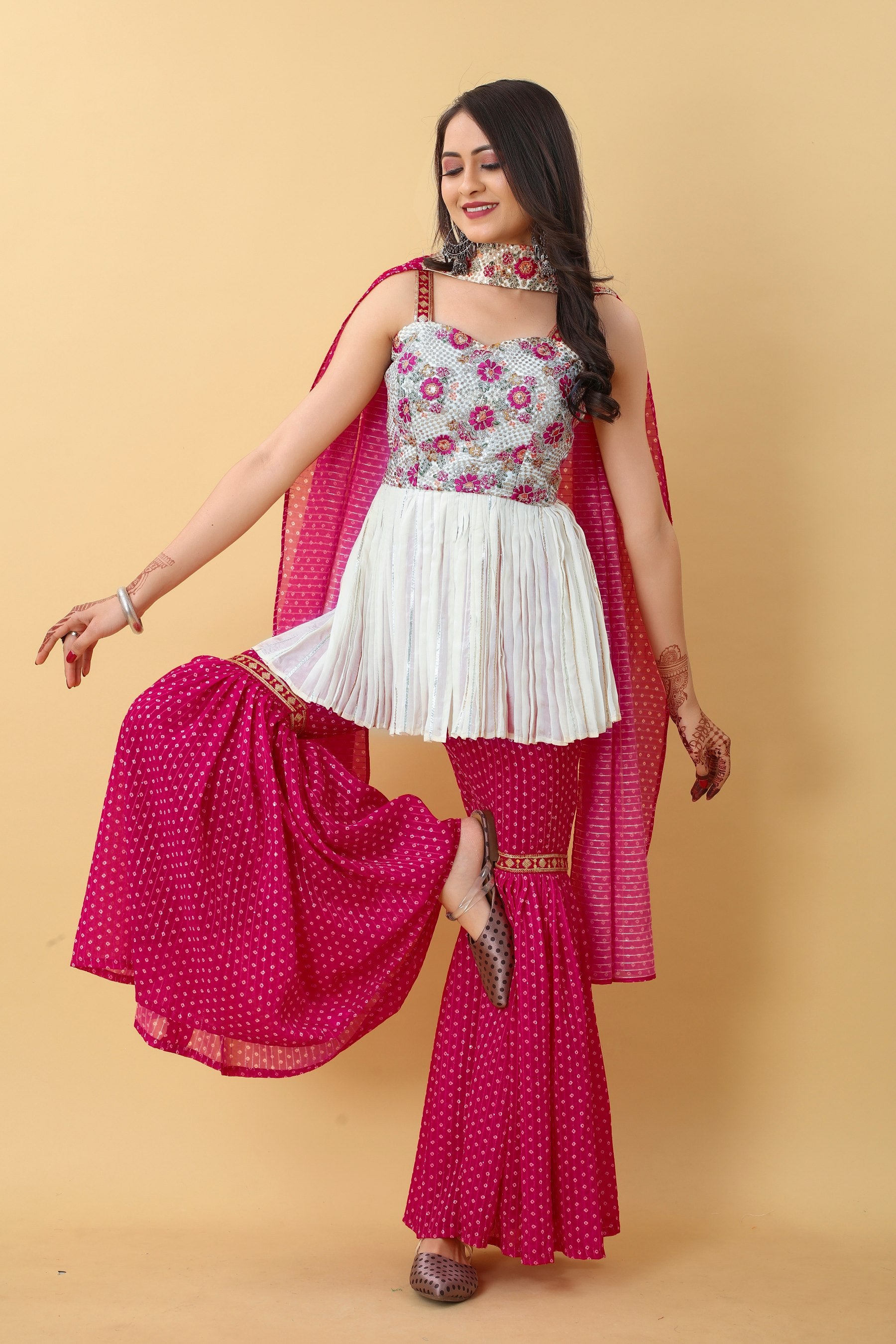 Rani pink color georgette sharara suit with online