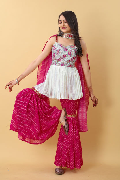 Rani pink color georgette sharara suit with online