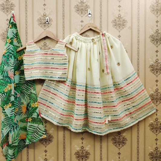 Off white color georgette lehenga choli for small girls with price
