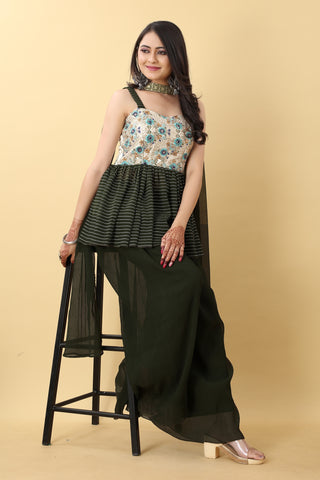 Green Color Sharara suit with dupatta for women
